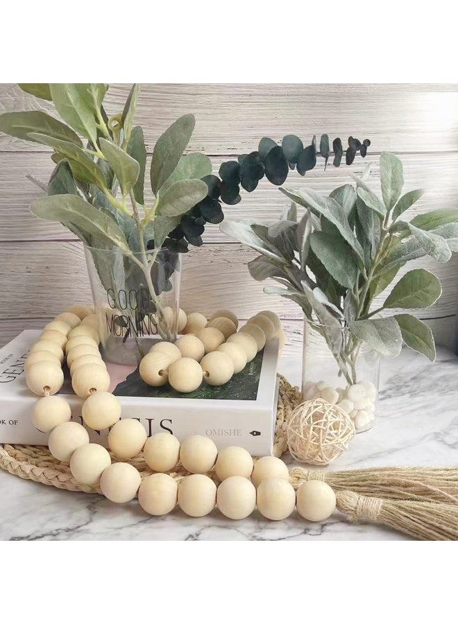 OMISHE 76" Long Extra Large Wood Bead Garland with 1.6" Diameter Wooden Beads and Tassels, Rustic Farmhouse Country Decorative Beads for Home Tiered Tray Decor, Natural Beige - Image 2